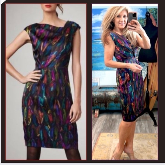 Milly of New York, Kaleidoscope, Feathers, Asymmetrical Neckline, Perfect, 2 - Picture 2 of 13